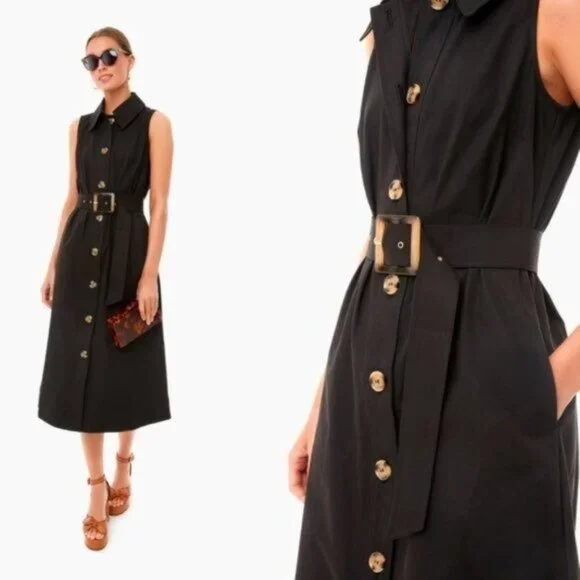 Tuckernuck NEW Black Sleeveless Button Down Chamberlin Shirt Midi Dress Size M - Picture 2 of 11
